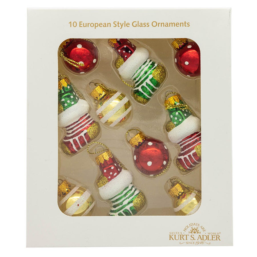 25MM Glass Stocking & Ball Ornaments