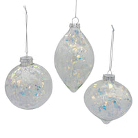 90MM Glass Iridescent Snowflake Ball, Finial and Onion Ornaments