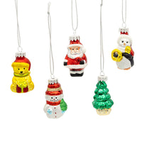 Glass Santa, Tree, Dog & Snowman Ornaments