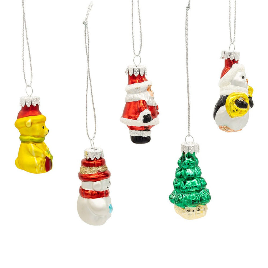 Glass Santa, Tree, Dog & Snowman Ornaments