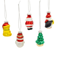 Glass Santa, Tree, Dog & Snowman Ornaments