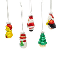 Glass Santa, Tree, Dog & Snowman Ornaments
