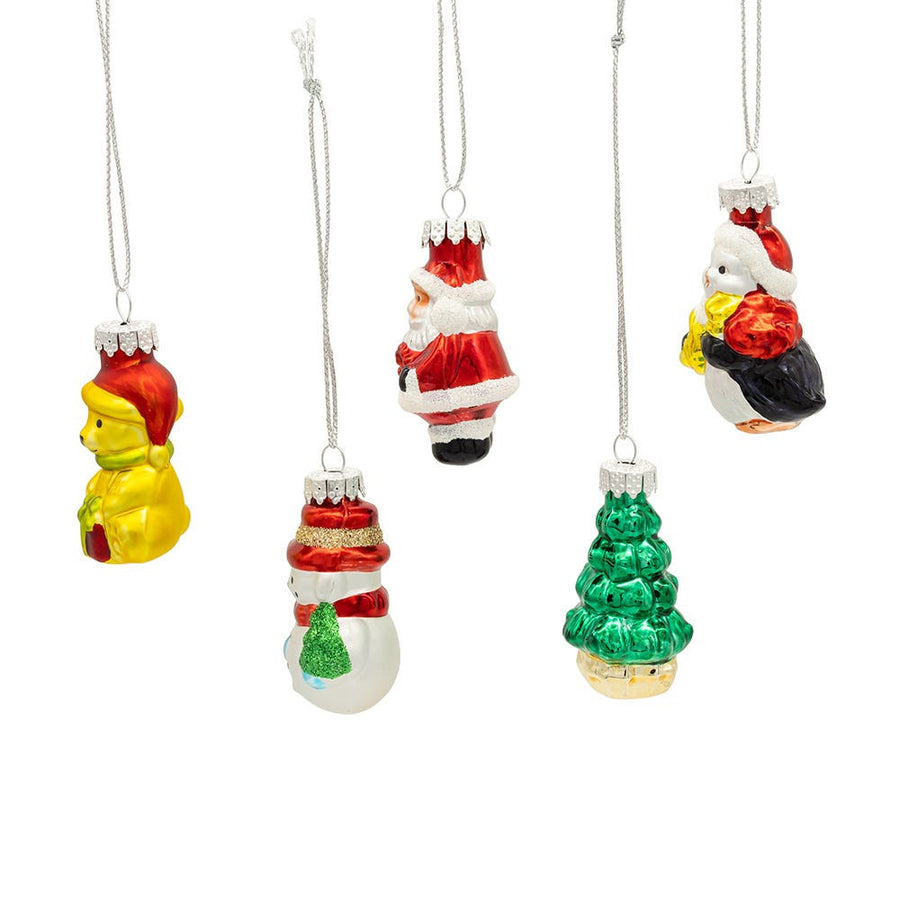 Glass Santa, Tree, Dog & Snowman Ornaments