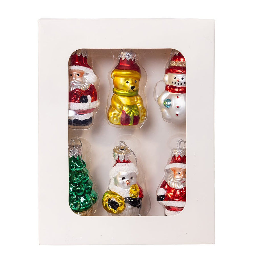 Glass Santa, Tree, Dog & Snowman Ornaments