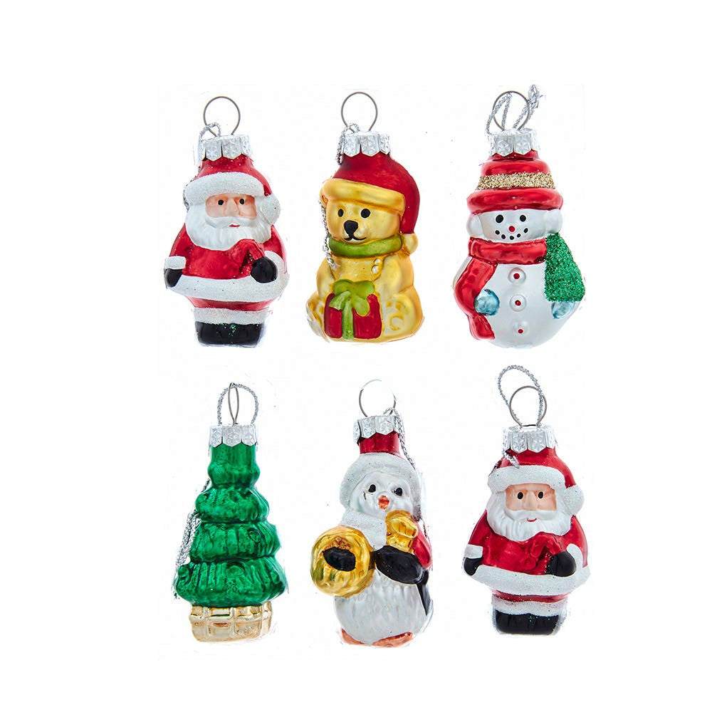 Glass Santa, Tree, Dog & Snowman Ornaments