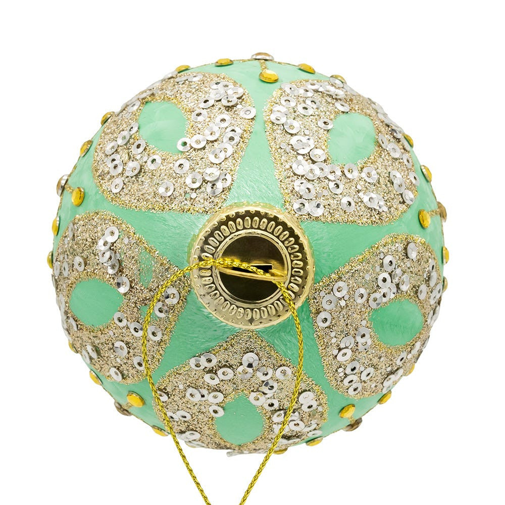 80MM Glass Aqua & Silver Glitter Ball Ornaments