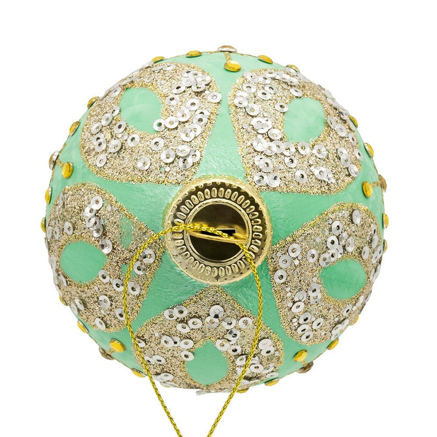 80MM Glass Aqua & Silver Glitter Ball Ornaments