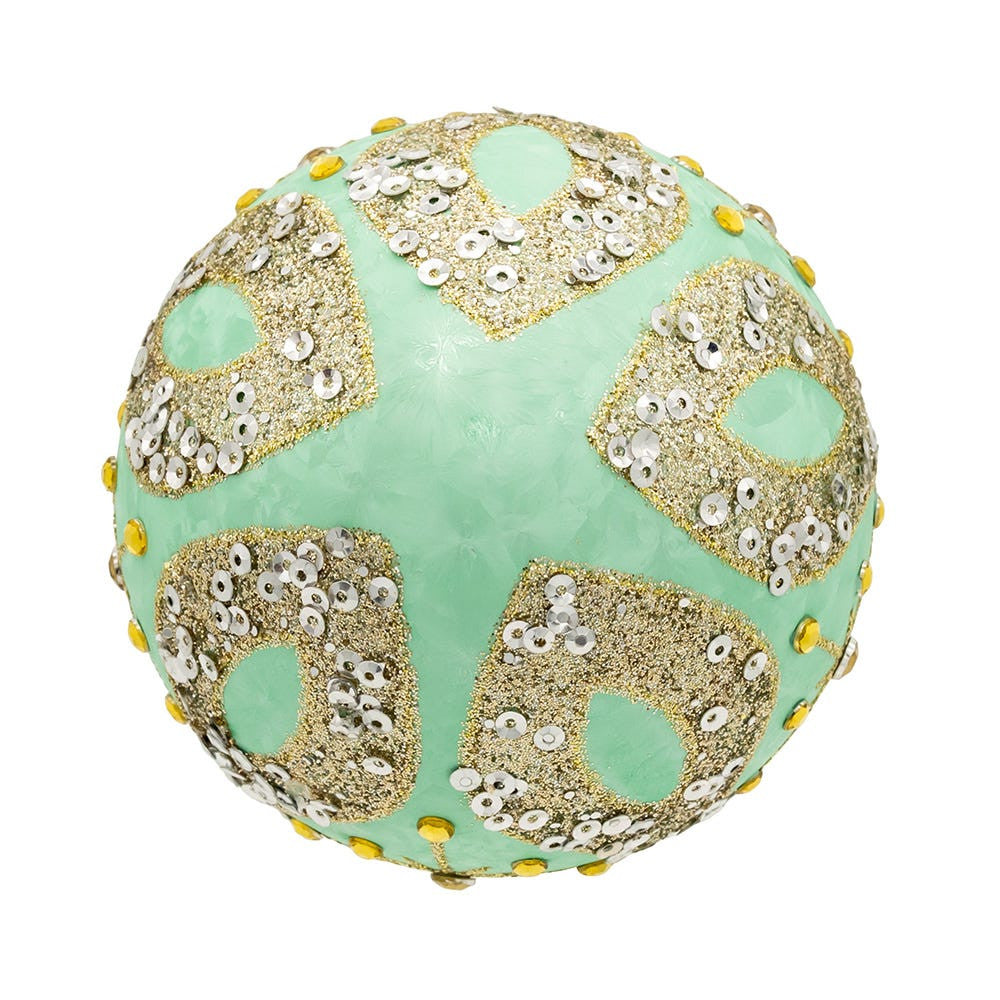 80MM Glass Aqua & Silver Glitter Ball Ornaments