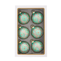 80MM Glass Aqua & Silver Glitter Ball Ornaments