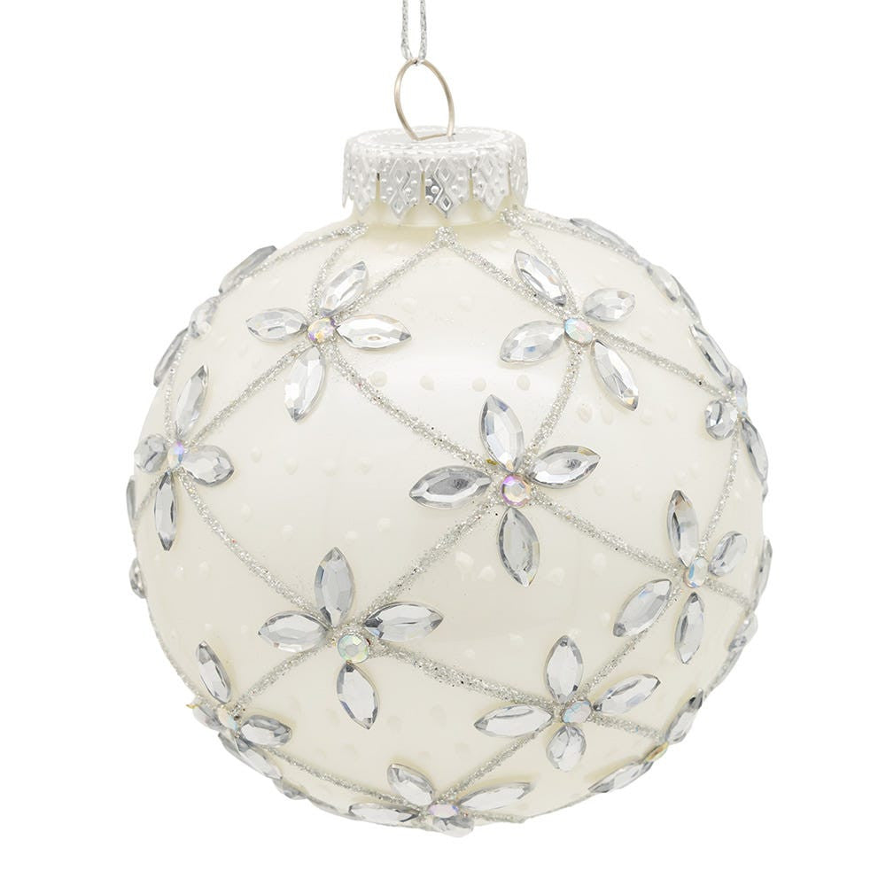 80MM Glass Silver Jeweled Ball Ornaments