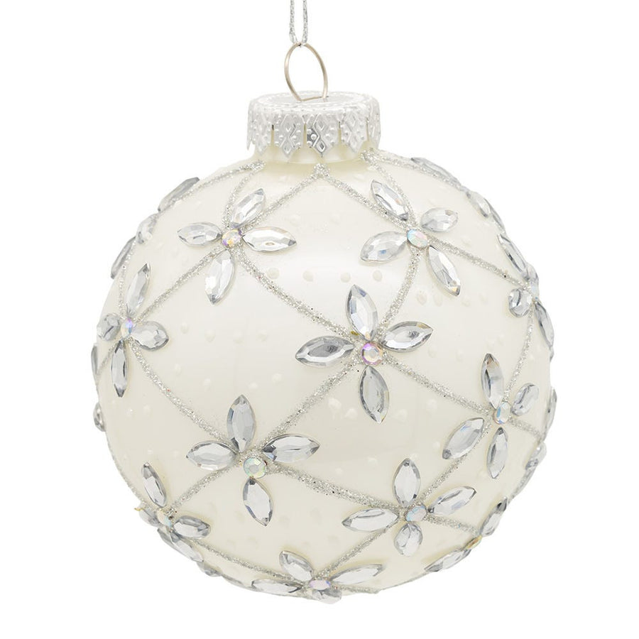 80MM Glass Silver Jeweled Ball Ornaments