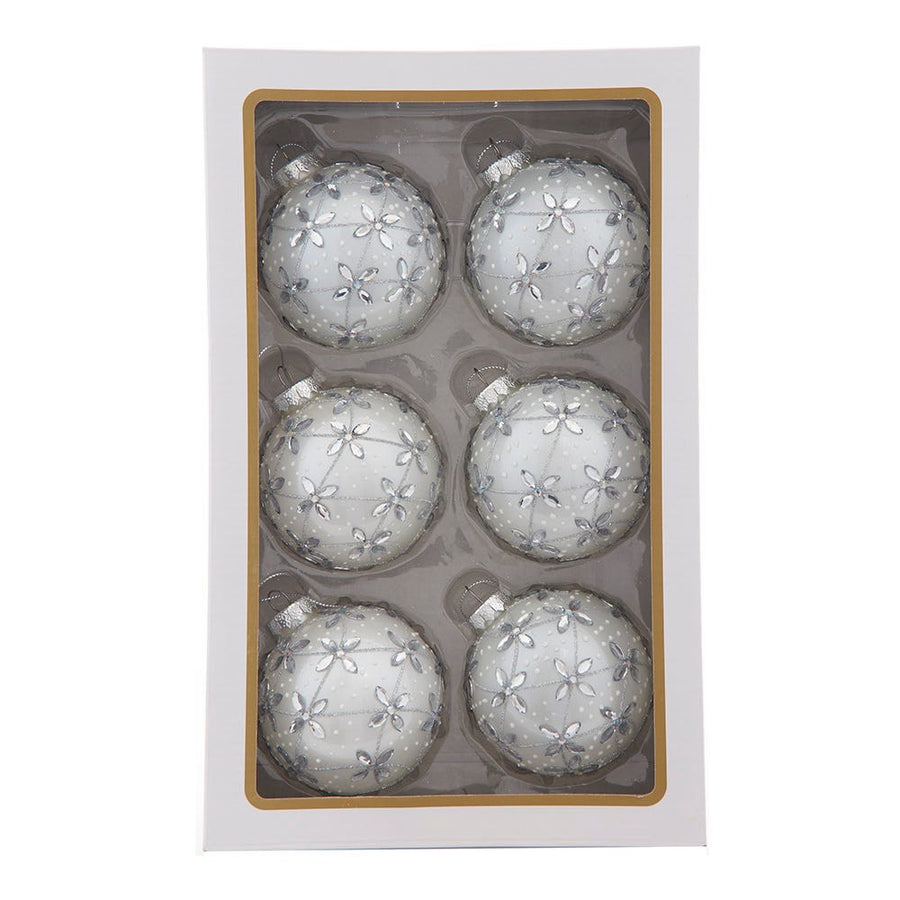 80MM Glass Silver Jeweled Ball Ornaments