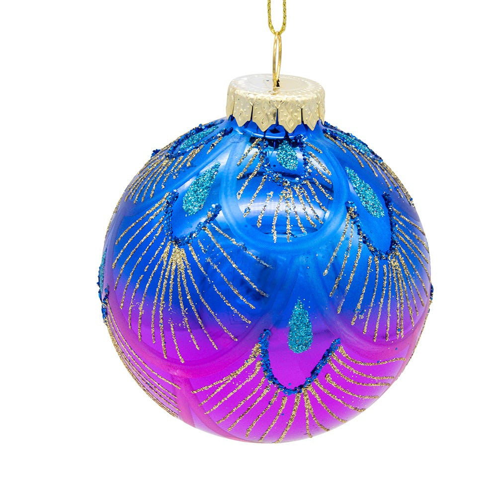 80MM Glass Purple & Blue Peacock Ball Ornaments
