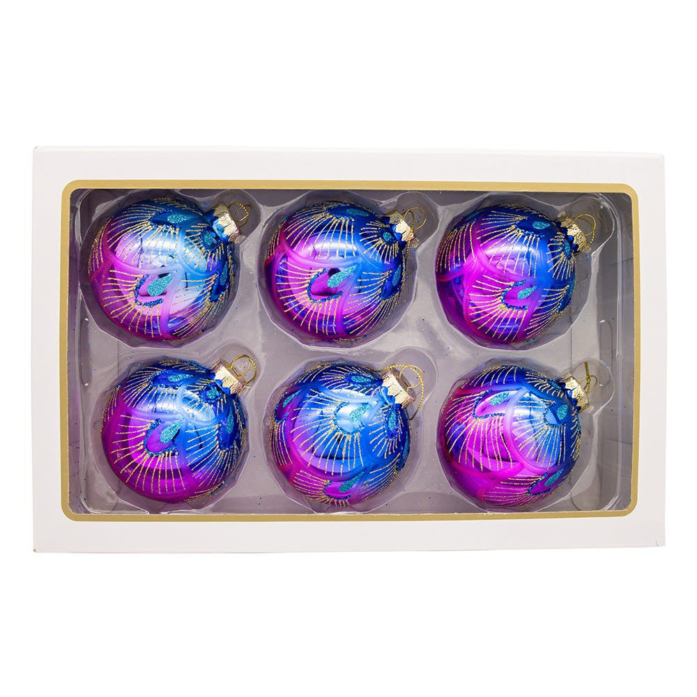 80MM Glass Purple & Blue Peacock Ball Ornaments