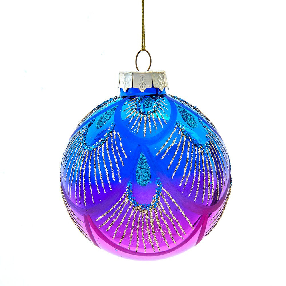 80MM Glass Purple & Blue Peacock Ball Ornaments
