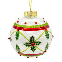 80MM Glass White, Red & Green Holly Berry Ball Ornaments