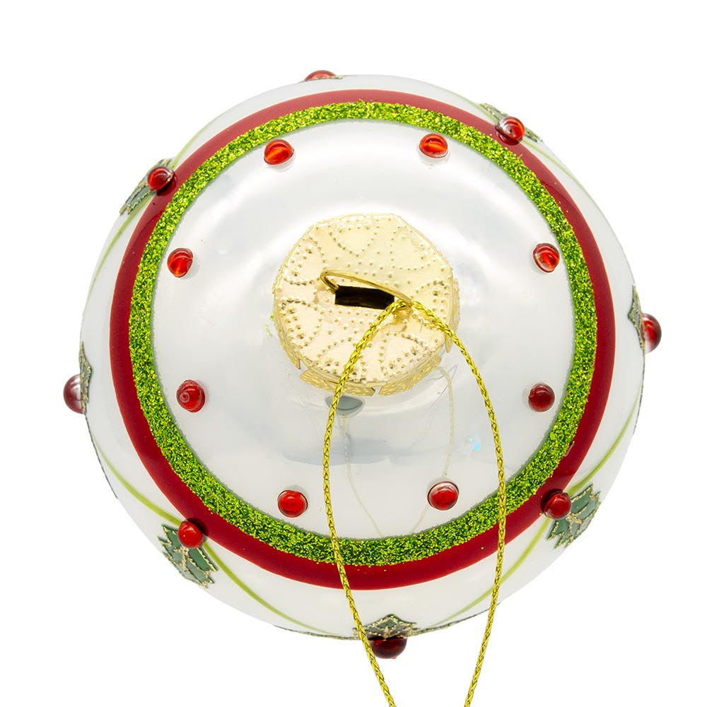 80MM Glass White, Red & Green Holly Berry Ball Ornaments