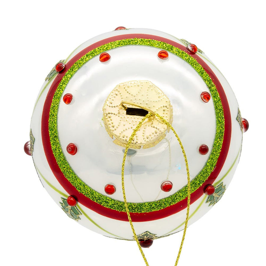 80MM Glass White, Red & Green Holly Berry Ball Ornaments