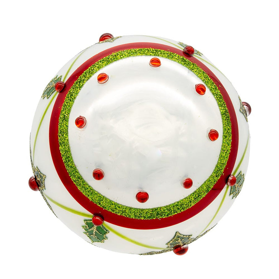 80MM Glass White, Red & Green Holly Berry Ball Ornaments