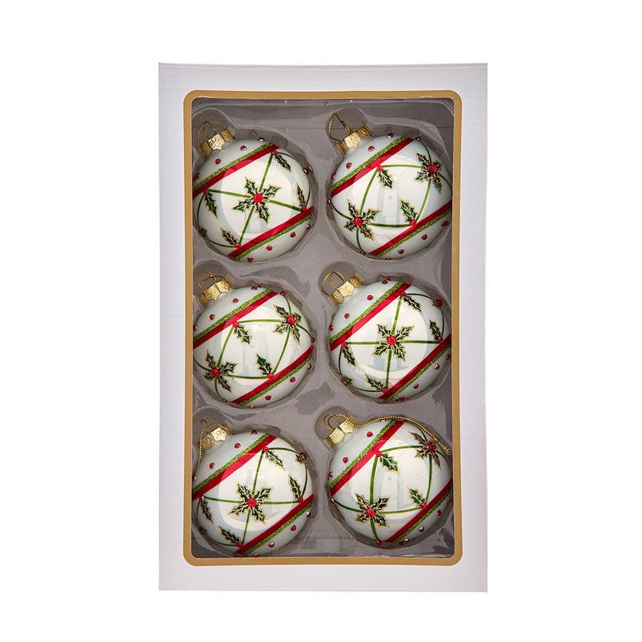 80MM Glass White, Red & Green Holly Berry Ball Ornaments