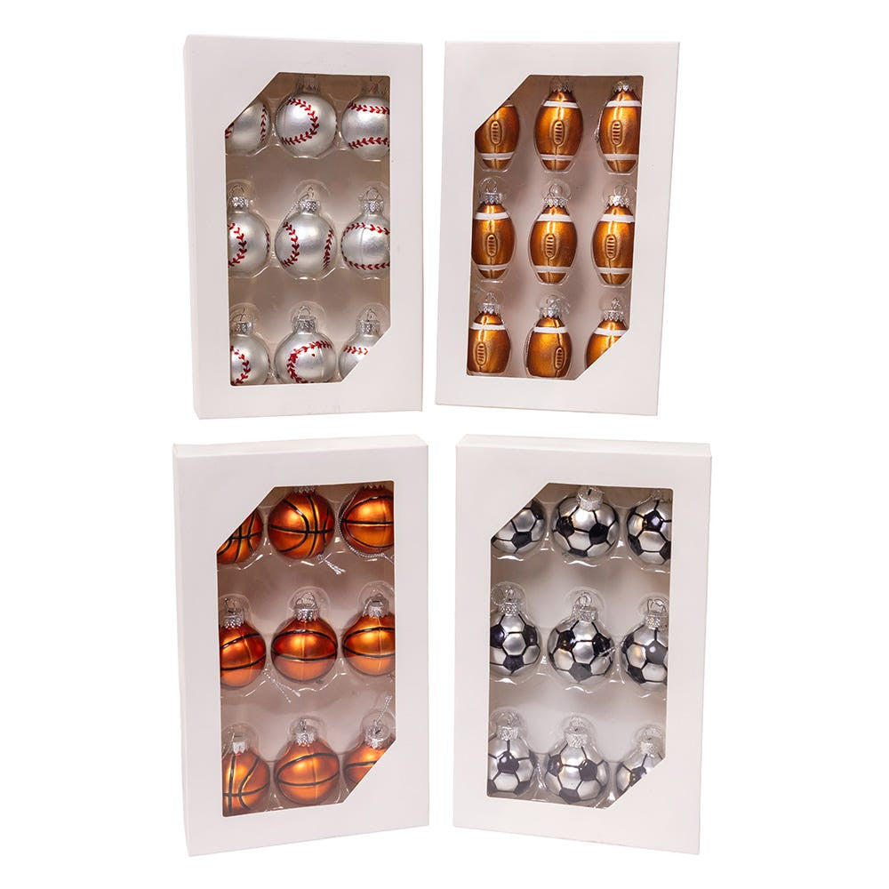 Glass Sports Ball Ornaments, 9-Piece Box