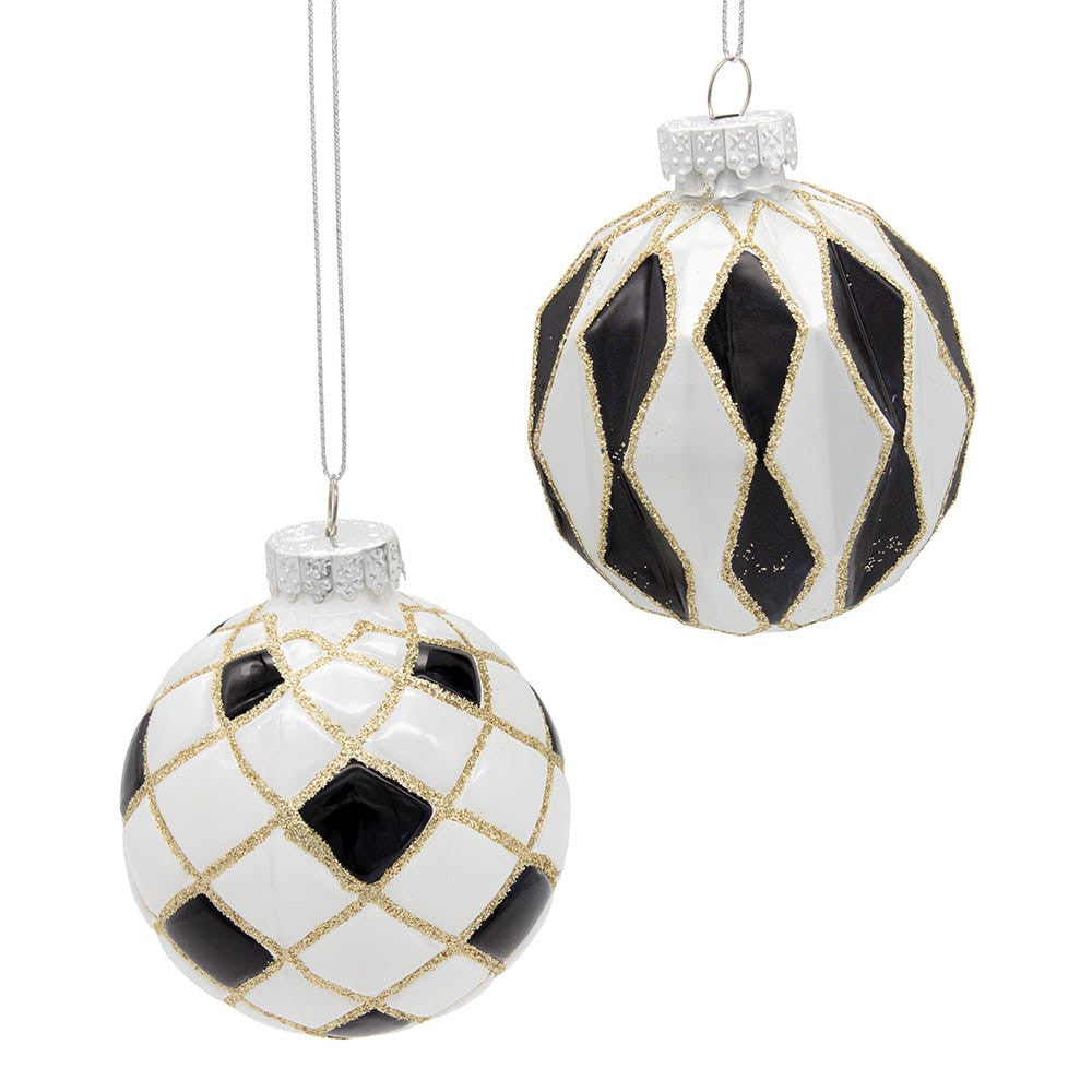 80MM Glass Black, White & Gold Checkered Ball Ornaments