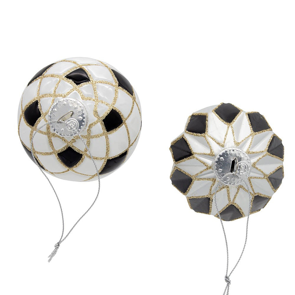 80MM Glass Black, White & Gold Checkered Ball Ornaments
