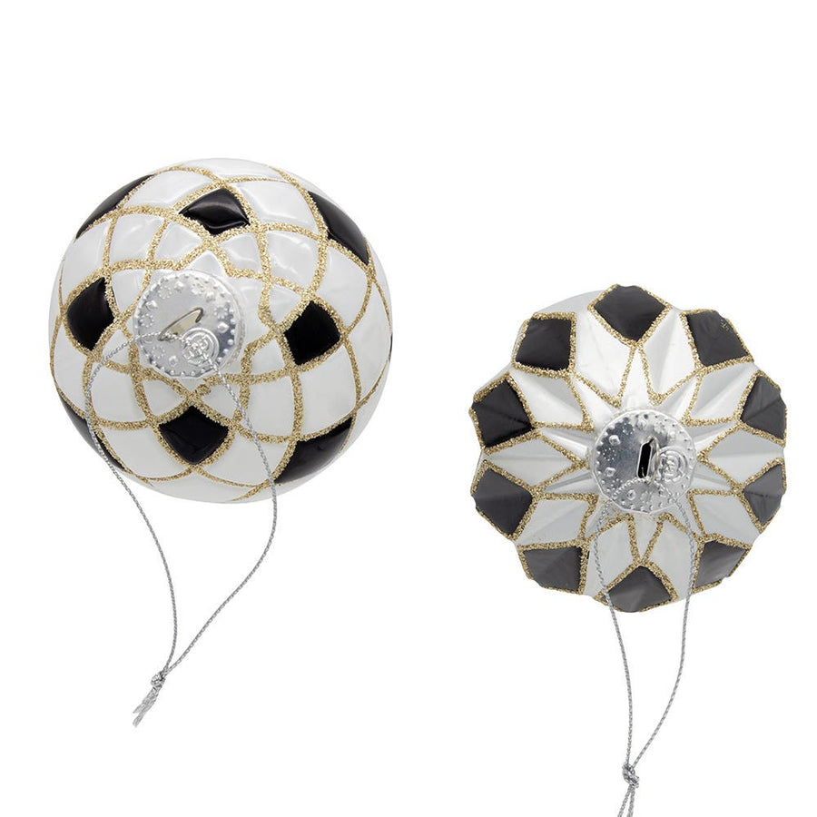 80MM Glass Black, White & Gold Checkered Ball Ornaments