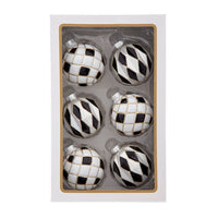 80MM Glass Black, White & Gold Checkered Ball Ornaments