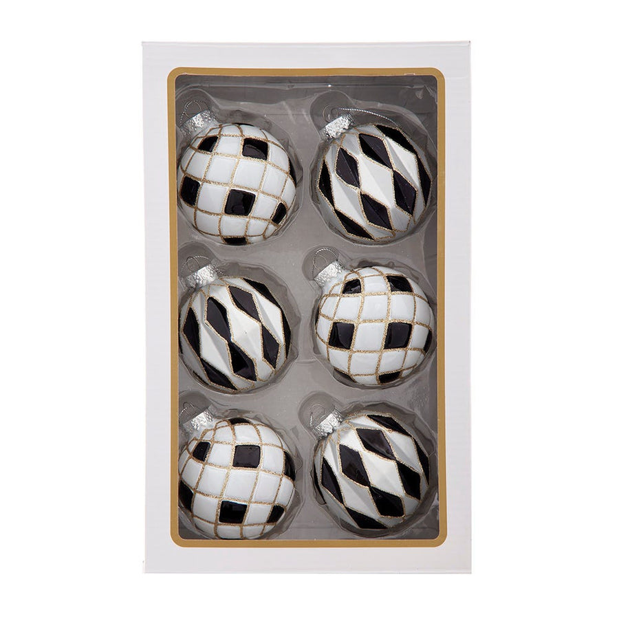 80MM Glass Black, White & Gold Checkered Ball Ornaments