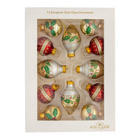 35MM Glass Gold, Green & Red Ball & Finial Ornaments