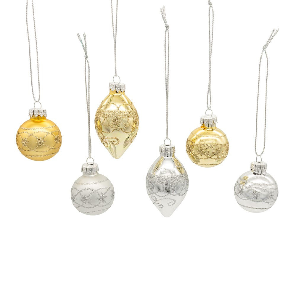 35MM Glass Silver & Gold Ball & Finial Ornaments