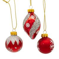 35MM Glass Red & Silver Snowflake Ball & Finial Ornaments