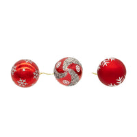 35MM Glass Red & Silver Snowflake Ball & Finial Ornaments