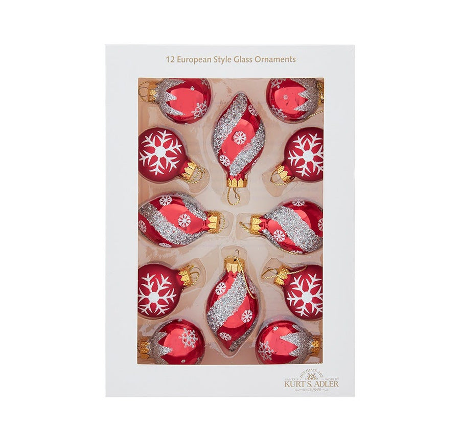 35MM Glass Red & Silver Snowflake Ball & Finial Ornaments
