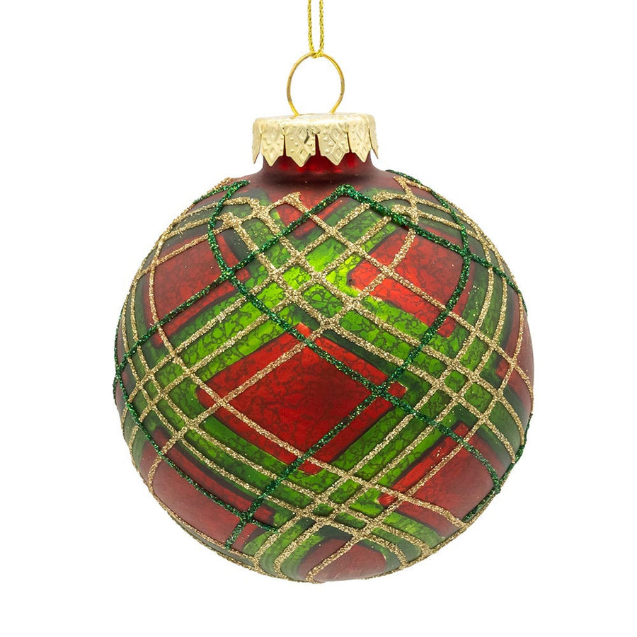 80MM Glass Matte Red & Green Striped Ball Ornaments