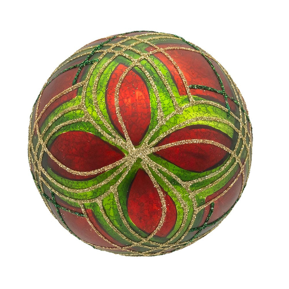 80MM Glass Matte Red & Green Striped Ball Ornaments