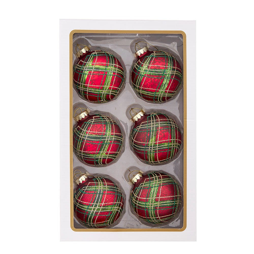 80MM Glass Matte Red & Green Striped Ball Ornaments
