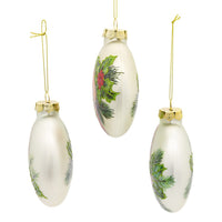 100MM Glass Cardinal With Holly Berry Flat Ball Ornaments