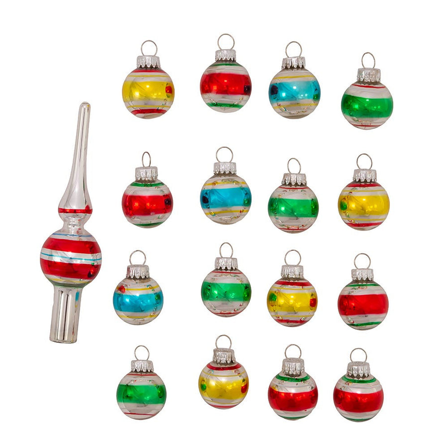 30MM Early Years Miniature Glass Ball Ornaments and Treetop Set