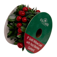 9' Un-Lit Willow Leaf With Red Berries Garland
