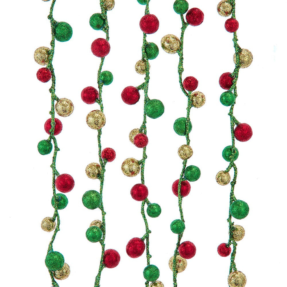 70" Green Glittered With Multicolor Cherries Garland