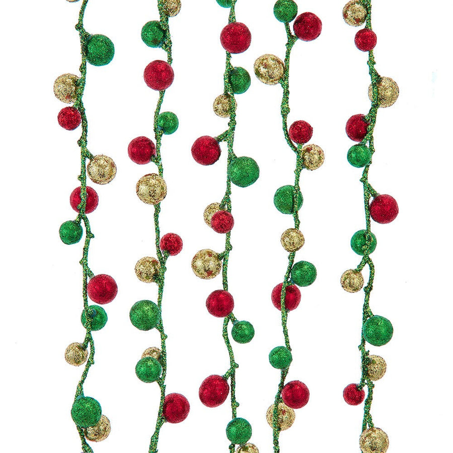 70" Green Glittered With Multicolor Cherries Garland