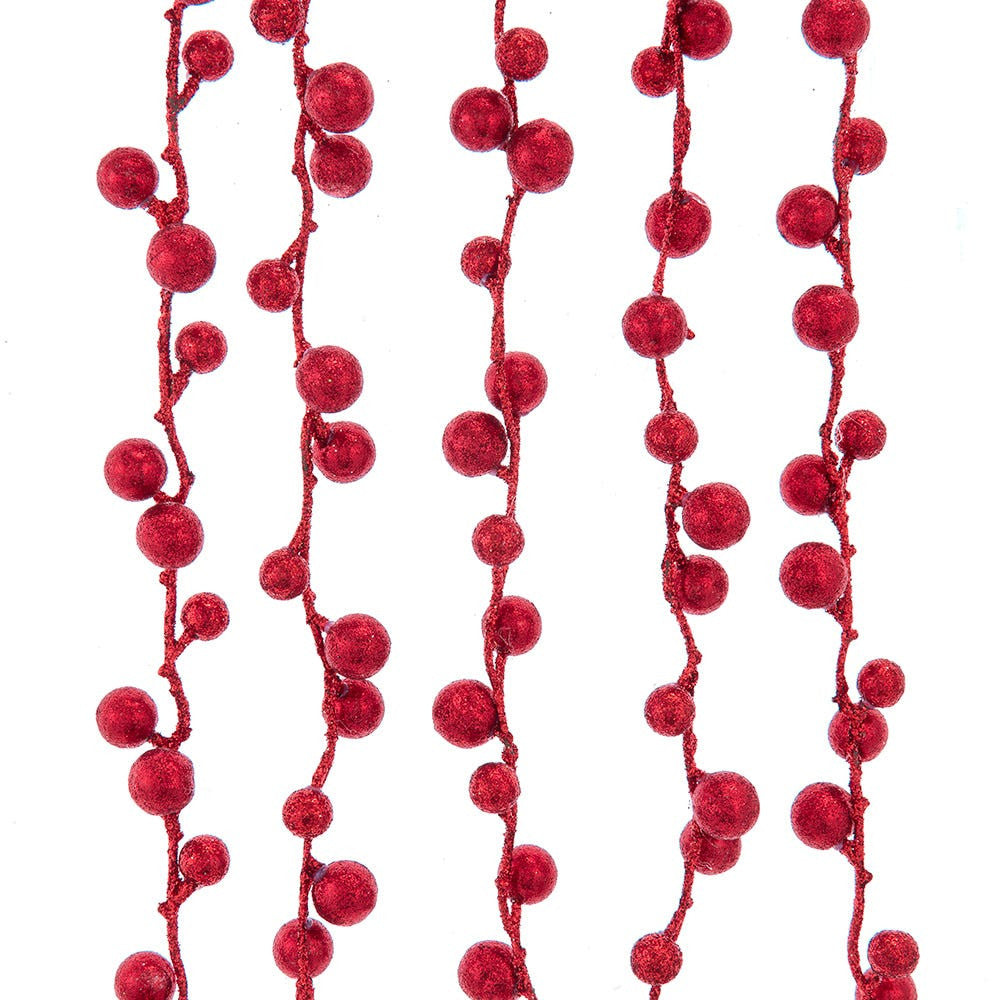 70" Red Glittered With Red Cherries Garland