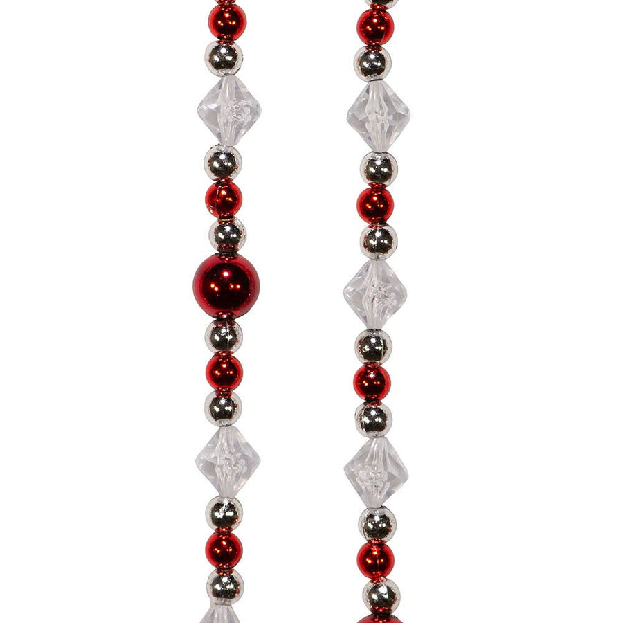 14MM Red, Silver and Clear Round Faceted Bead Garland