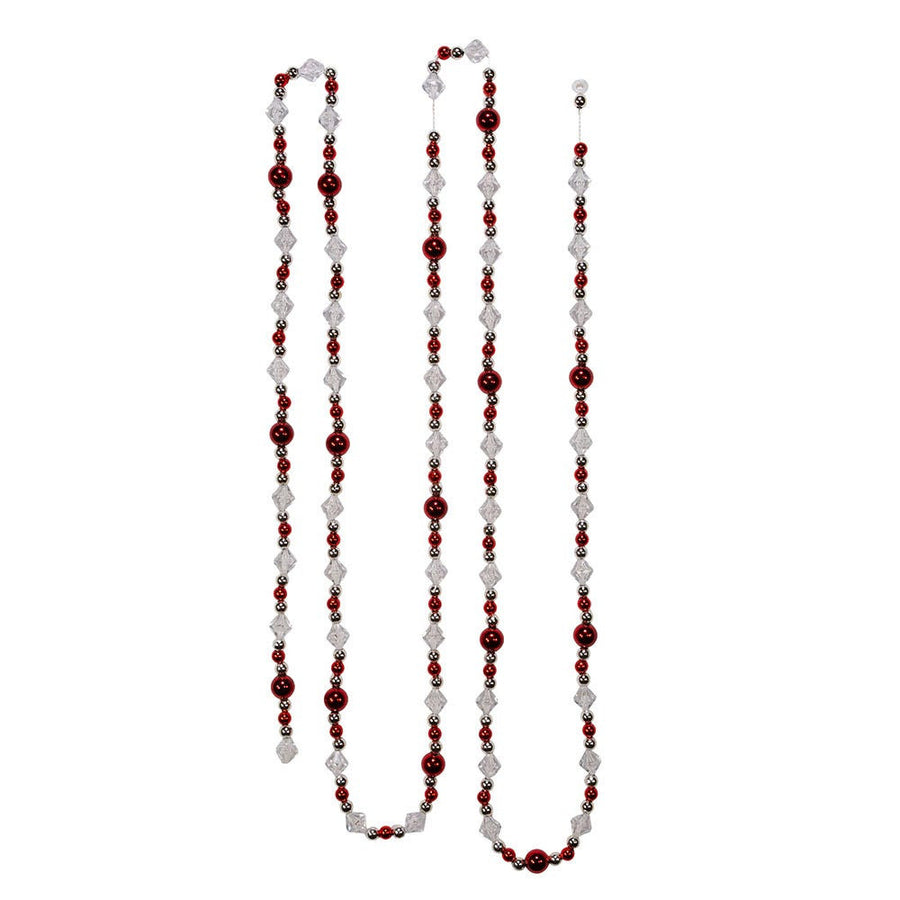 14MM Red, Silver and Clear Round Faceted Bead Garland