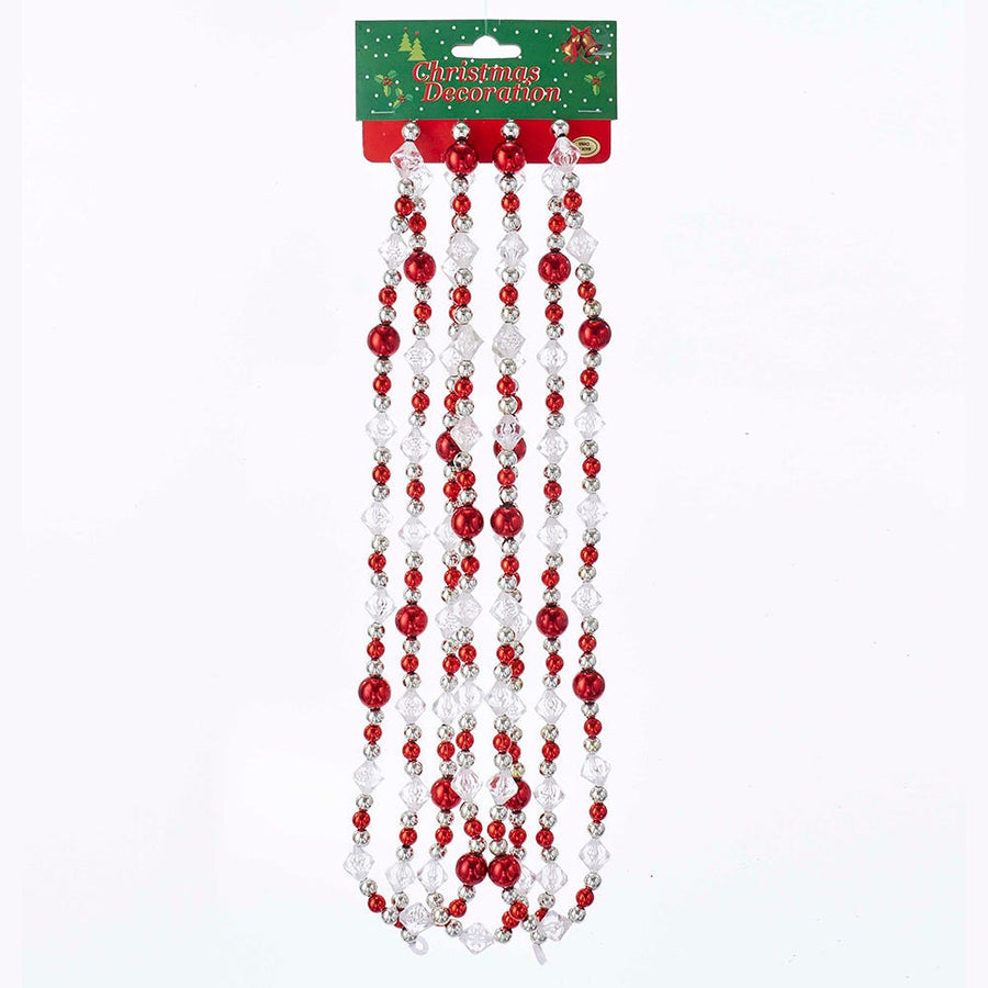 14MM Red, Silver and Clear Round Faceted Bead Garland