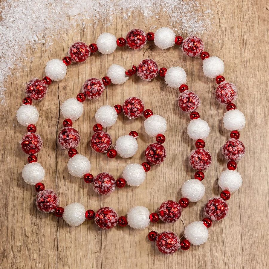 Red and White Frosted Beaded Garland