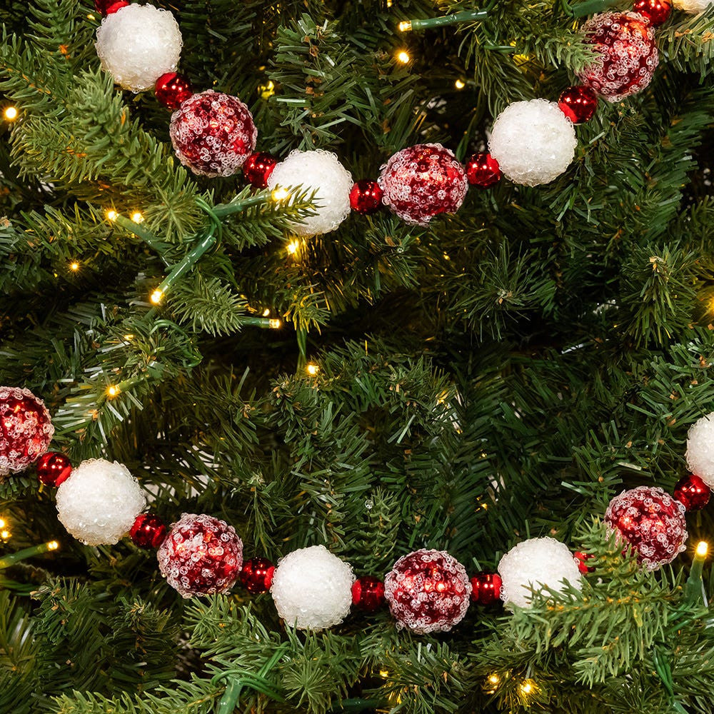 Red and White Frosted Beaded Garland