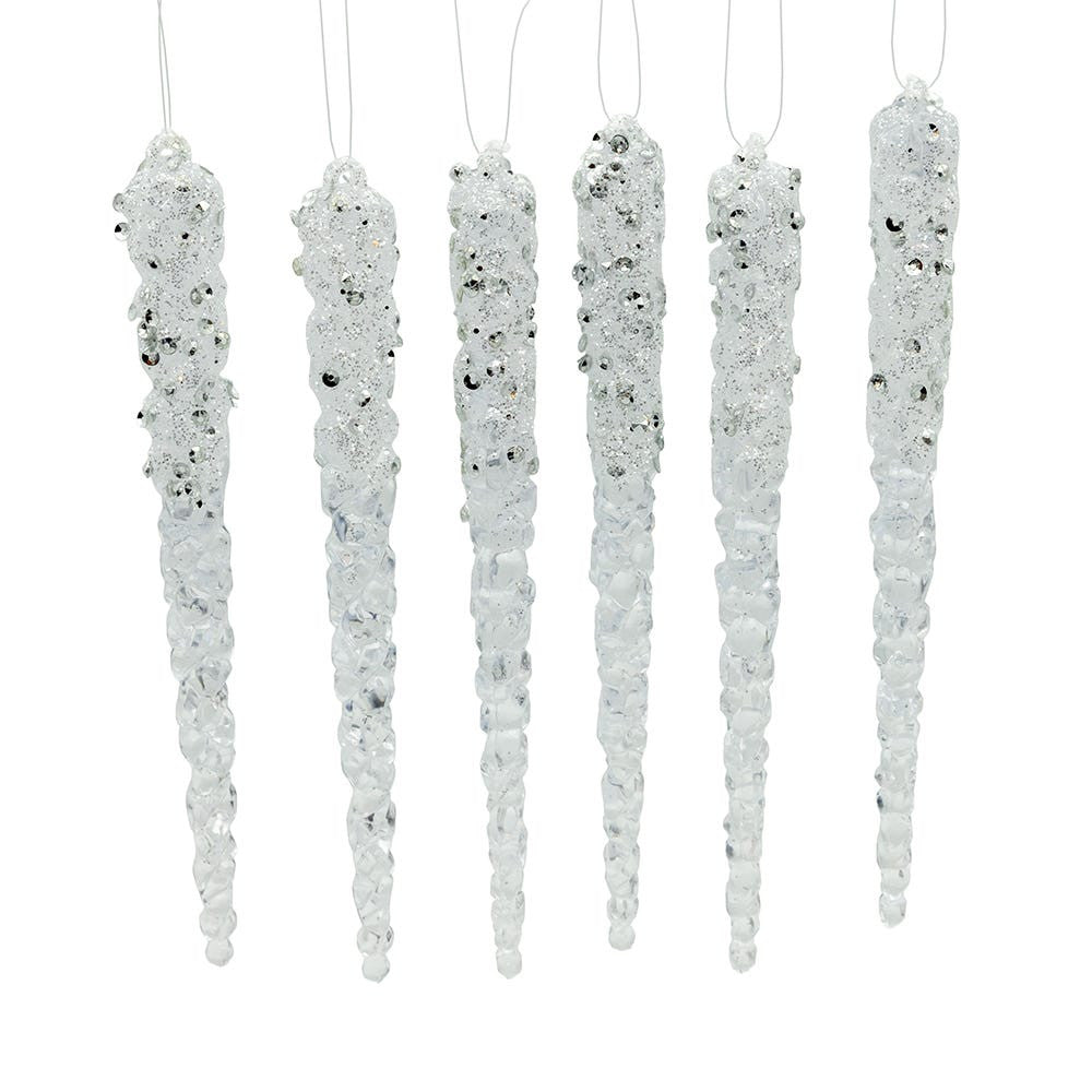 6" Glittered Icicle Ornaments